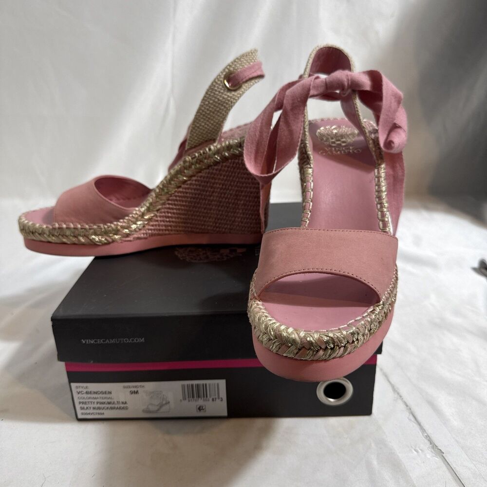 Vince Camuto BC-Bendsen Pink Wedge Sandals Womens 9M Leg Laces 4” Heeled Shoes